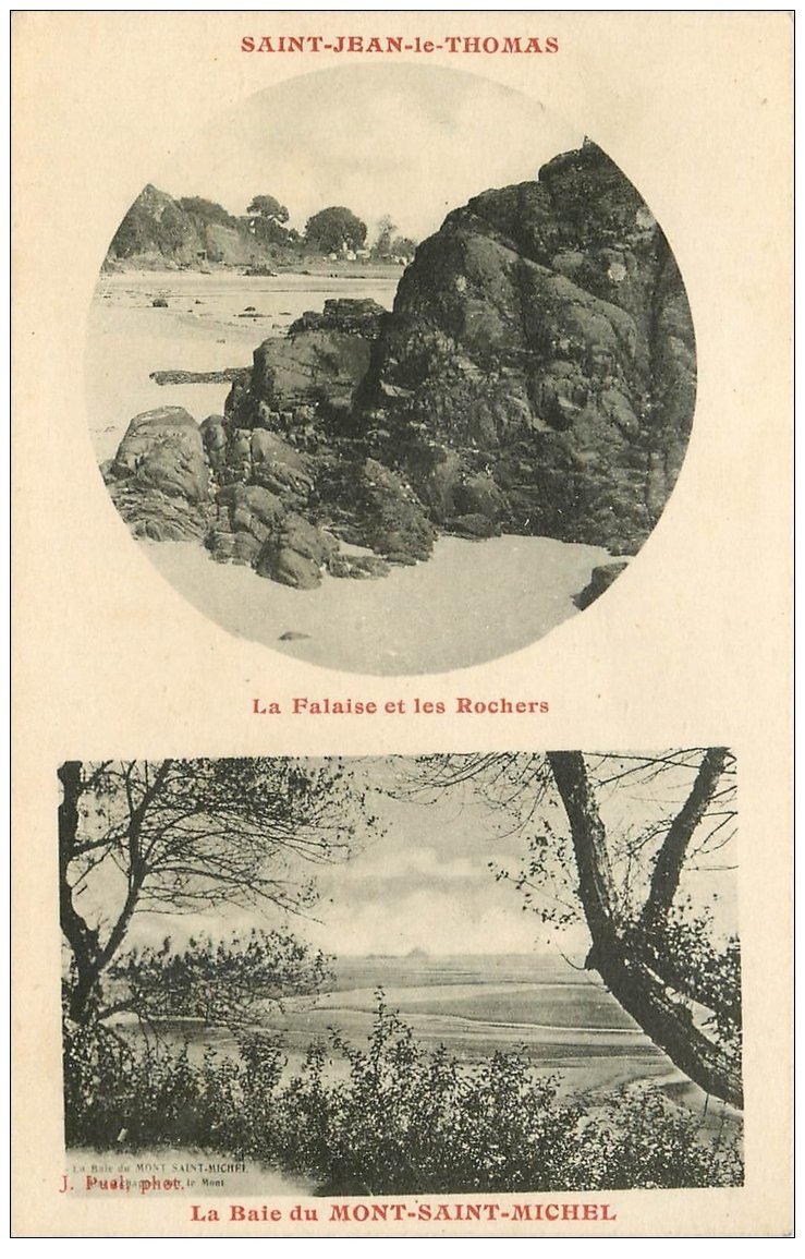 carte postale ancienne 50 SAINT-JEAN-LE-THOMAS. Falaise Rochers et Baie Mont-Saint-Michel
