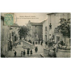 carte postale ancienne 11 SAINT-MARCEL. Place de la République et Rue du Mail 1906. Patisserie et Tabac