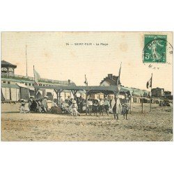 carte postale ancienne 50 SAINT-PAIR-SUR-MER. La Plage 1912 carte toilée