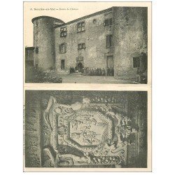 carte postale ancienne 11 SERVIES-EN-VAL. Entrée du Château et Cheminée 1910. Carte double Notice