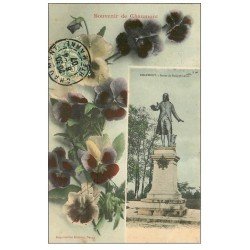 carte postale ancienne 52 CHAUMONT. Statue de Lebon 1907 et Fleurs Pensées