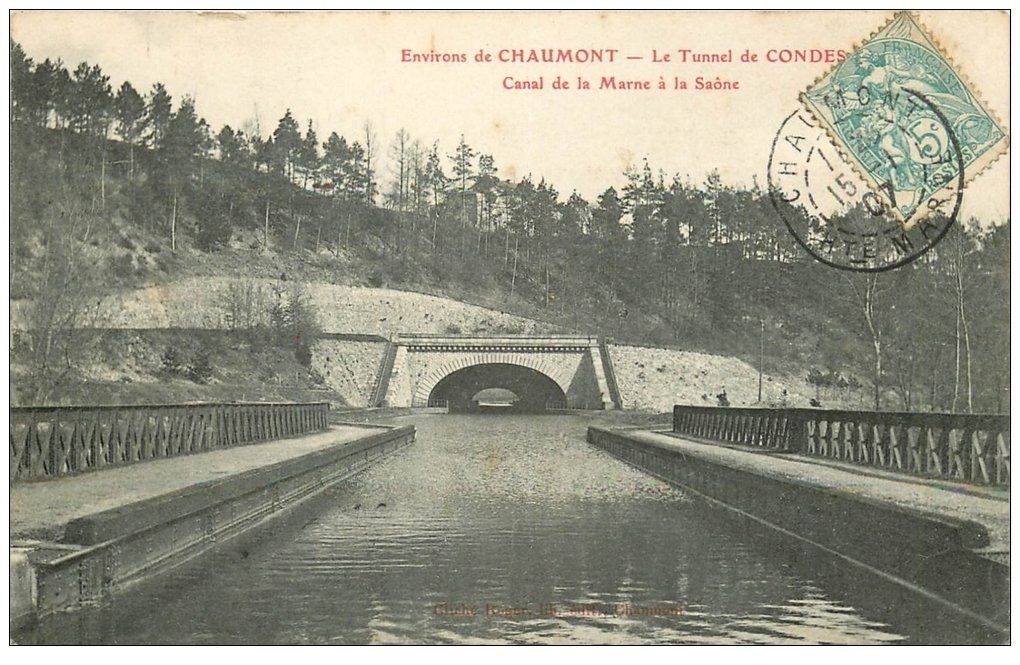 carte postale ancienne 52 CONDES. Le Tunnel du Canal de la Marne à la Saônr 1907