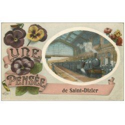 carte postale ancienne 52 SAINT-DIZIER. Fantaisie. Train en Gare