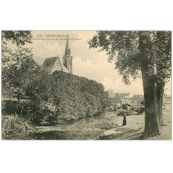 carte postale ancienne 53 CRAON. Eglise Saint-Nicolas et l'Oudon animation 1907