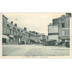 carte postale ancienne 53 ERNEE. Place Mazarin. Poste et voitures anciennes