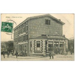 carte postale ancienne 54 CIREY. Hôtel et Café de la Gare 1908 avec Douaniers marcheurs