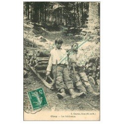carte postale ancienne 54 CIREY. Les Schlitteurs 1910. Rare Descente du bois de chauffage et Bûcherons