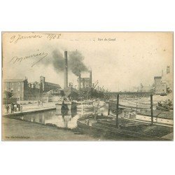 carte postale ancienne 54 DOMBASLE-SUR-MEURTHE. Pont du Canal avec Péniches 1908 (Luxemburcia)