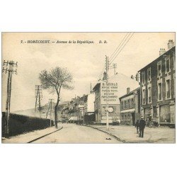carte postale ancienne 54 HOMECOURT. Avenue de la République 1932. Affiche Lampes Mazda