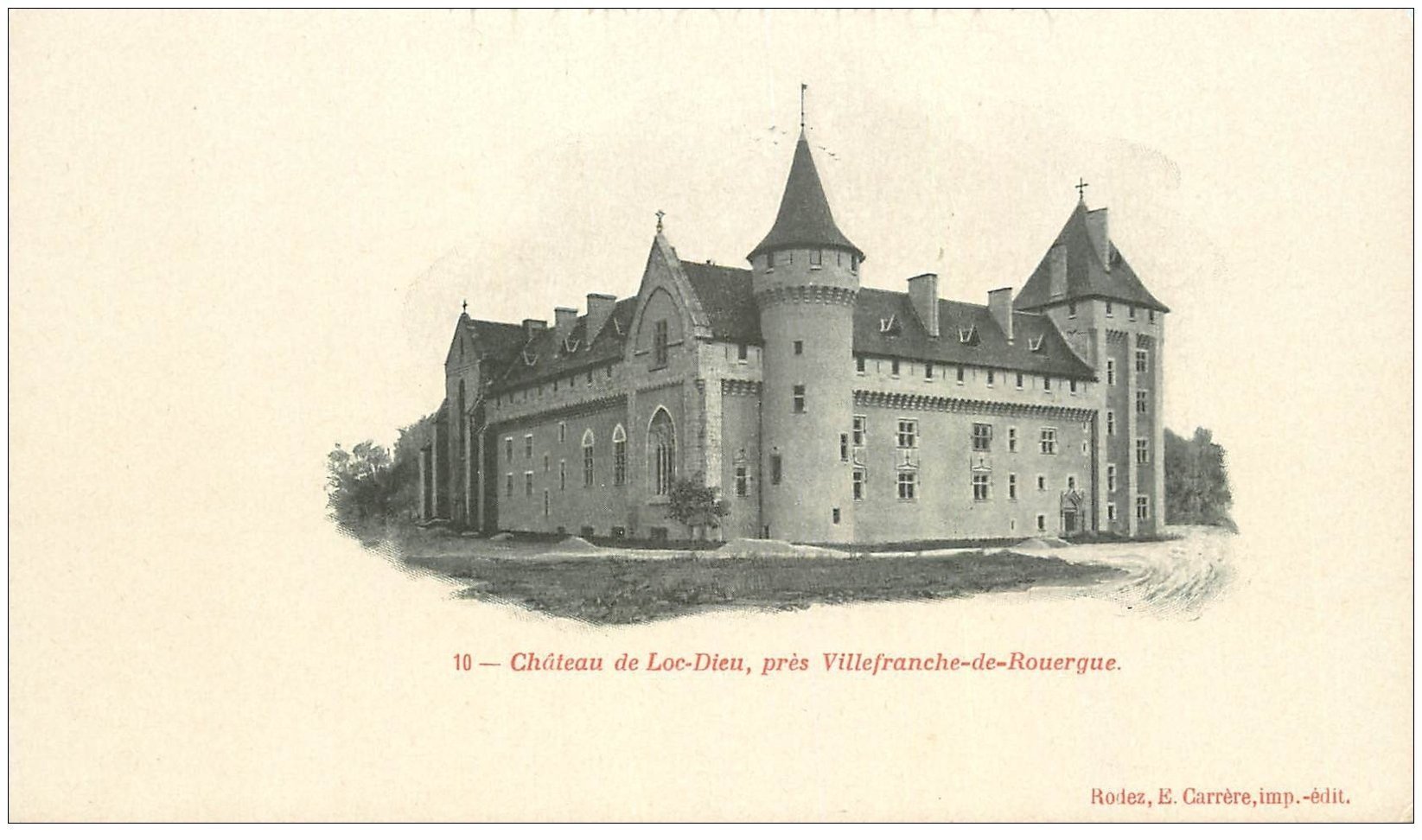 12 Château de LOC-DIEU. Carte pionnière vers 1900 vierge