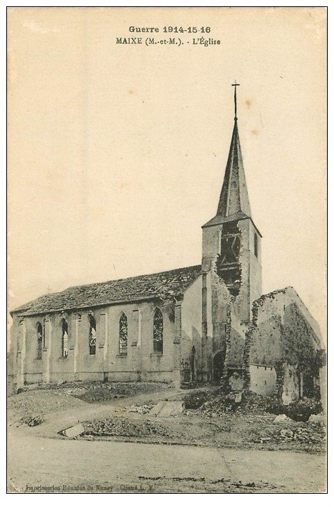 carte postale ancienne 54 MAIXE. Eglise bombardée