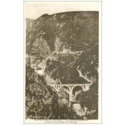 carte postale ancienne 12 LA CADENNE. Travaux sur la Truyère. Pont et Barrage