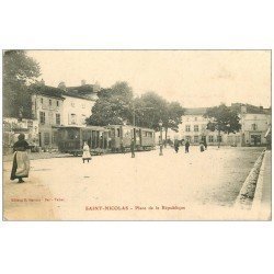 carte postale ancienne 54 SAINT-NICOLAS. Place de la République 1916 Train Tramway