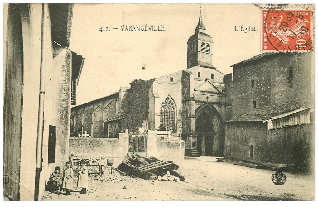 carte postale ancienne 54 VARANGEVILLE. L'Eglise et Enfants 1910