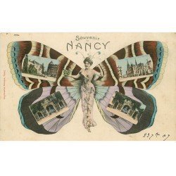 carte postale ancienne 54 NANCY. Femme Papillon multivues 1907