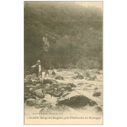 carte postale ancienne 12 L'ALZOU. Pêcheurs aux Gorges des Sangliers