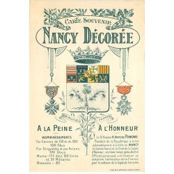 carte postale ancienne 54 NANCY. Carte Souvenir Nancy décorée à la Peine et à l'Honneur. Tampon Peerless 1920