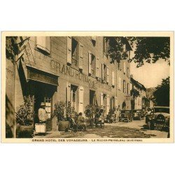 carte postale ancienne 12 LE ROZIER-PEYRELEAU. Grand Hôtel des Voyageurs. Garage pour voitures anciennes