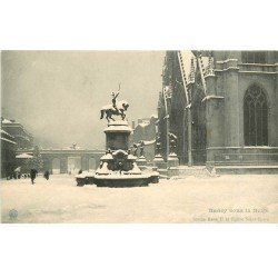 carte postale ancienne 54 NANCY. Statue René II et Eglise Saint-Epure sous la neige