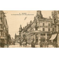 carte postale ancienne 54 NANCY. Point-Central rue Saint-Jean Banque National 1925
