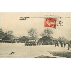carte postale ancienne 54 TOUL. Baraquements Militaires d'Ecrouves 156° d'Infanterie et aéroplane 1914