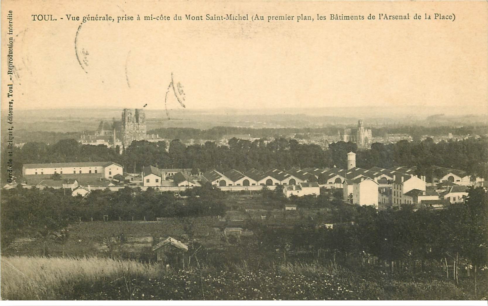 carte postale ancienne 54 TOUL. Vue générale 1913 Bâtiments Arsenal de la Place