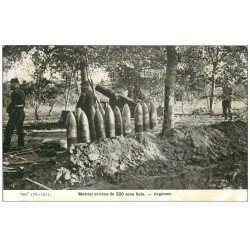 carte postale ancienne 55 ARGONNE. Mortier et Obus de 220 sous bois 1915