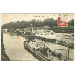 carte postale ancienne 55 COMMERCY. Le Port 1909 avec Péniches et Grue