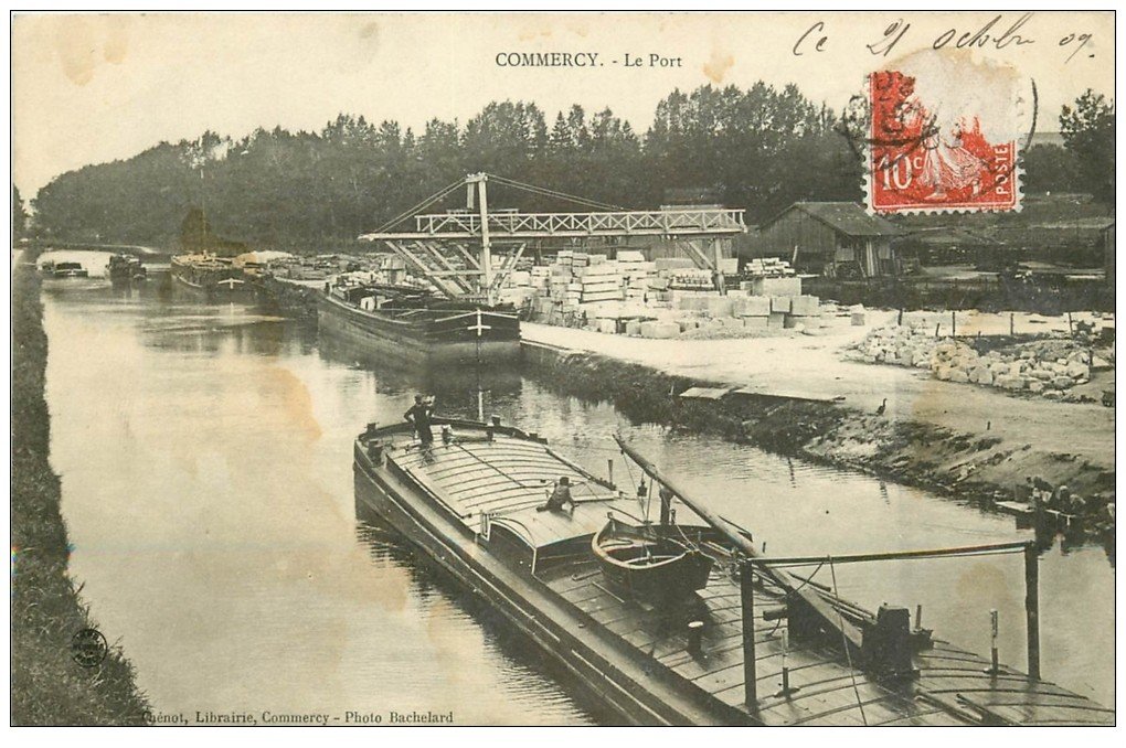 55 COMMERCY. Le Port 1909 avec Péniches et Grue
