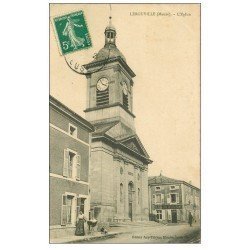 55 LEROUVILLE. Eglise et Café Restaurant 1910. Femme avec Landau
