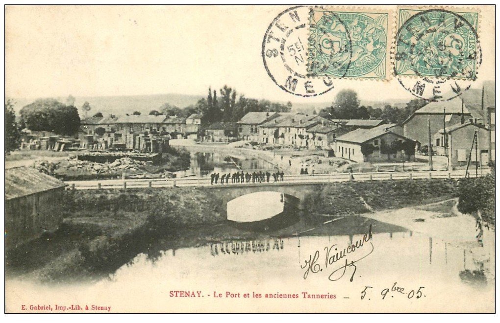 carte postale ancienne 55 STENAY. Port et anciennes Tanneries 1905