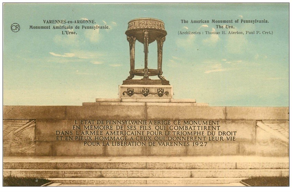 carte postale ancienne 55 VARENNES-EN-ARGONNE. Monument Américain de Pennsylvanie. L'Urne