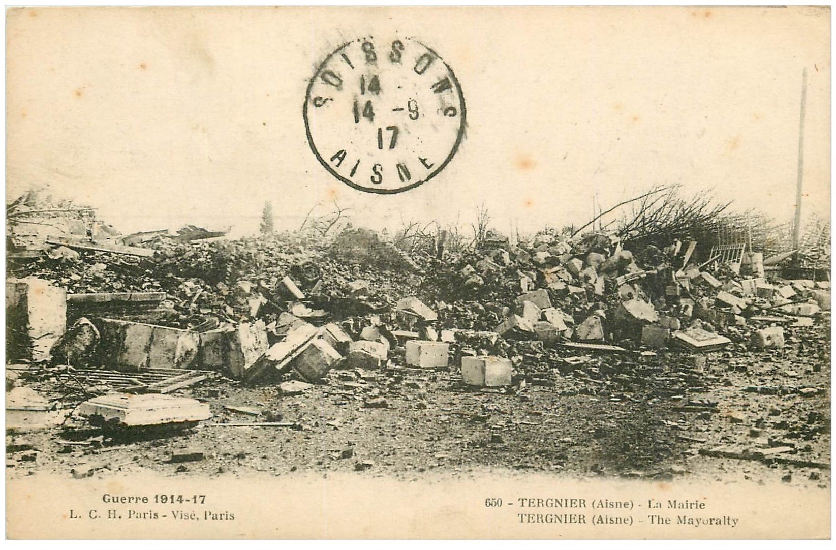 carte postale ancienne 02 CITE DE TERGNIER. La Mairie 1917