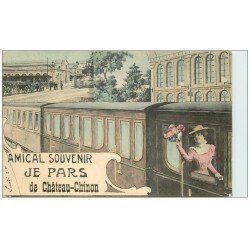 carte postale ancienne 58 CHATEAU-CHINON. La Gare montage avec Train 1907
