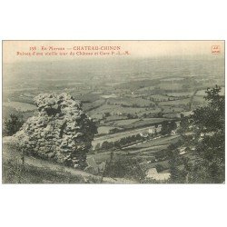 carte postale ancienne 58 CHATEAU-CHINON. Ruines Tour du Château et Gare P.L.M