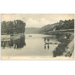 carte postale ancienne 58 CLAMECY. Pêcheur Bords de l'Yonne 1917