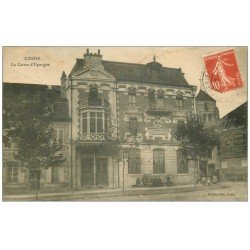 carte postale ancienne 58 COSNE-SUR-LOIRE. La Caisse d'Epargne animée