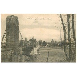 carte postale ancienne 58 COSNE-SUR-LOIRE. Le Grand Pont 1915. Tampon Militaire