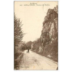 carte postale ancienne 58 DUN-LES-PLACES. Rochers des Abeilles 1931 cycliste