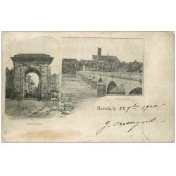 carte postale ancienne 58 NEVERS. 1900 Pont et Porte de Paris 1900