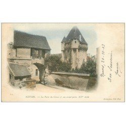 carte postale ancienne 58 NEVERS. Avant-porte et Porte de Croux . Timbre 1 Centime1903. Carte colorisée