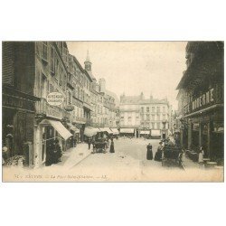 carte postale ancienne 58 NEVERS. Place Saint-Sébastien 1914. Café Moderne, magasin au Pied mignon et Horlogerie Baudoin