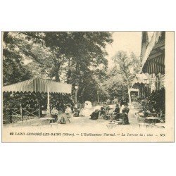 carte postale ancienne 58 SAINT-HONORE-LES-BAINS. Etablissement Thermal 1924 Terrasse Casino