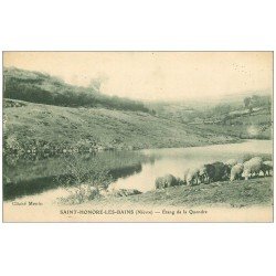 carte postale ancienne 58 SAINT-HONORE-LES-BAINS. Etang de la Quendre 1924 troupeau de Moutons