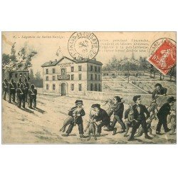 carte postale ancienne 58 SAINT-SAULGE. La légende. Incendie de la Gendarmerie et Lapins 1908