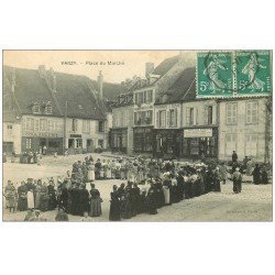carte postale ancienne 58 VARZY. Place du Marché 1911. Horlogerie, Pharmacie et Boulangerie