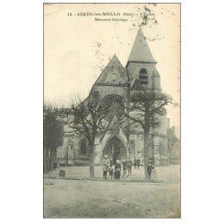 carte postale ancienne 60 CIRES-LES-MELLO. L'Eglise bien animée 1933