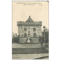 carte postale ancienne 60 CLERMONT. Donjon Hôtel de Ville et Statue Cassini Thury 1918