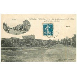 carte postale ancienne 60 CONCHY-LES-POTS. Route de Flandre avant et après le bombardement 1921