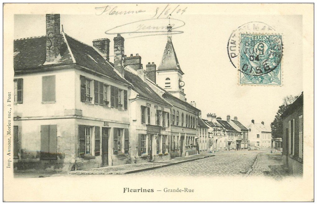 carte postale ancienne 60 FLEURINES. Bal sur Grande-Rue 1904